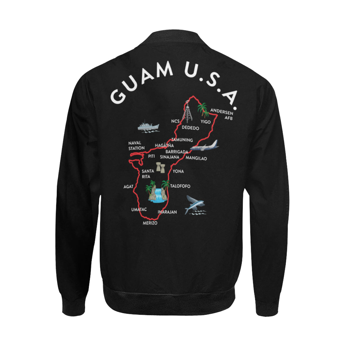Guam Map Black Men's Bomber Jacket