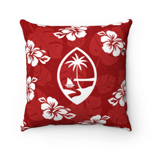 Guam Classic Red Hibiscus Faux Suede Square Pillow Case