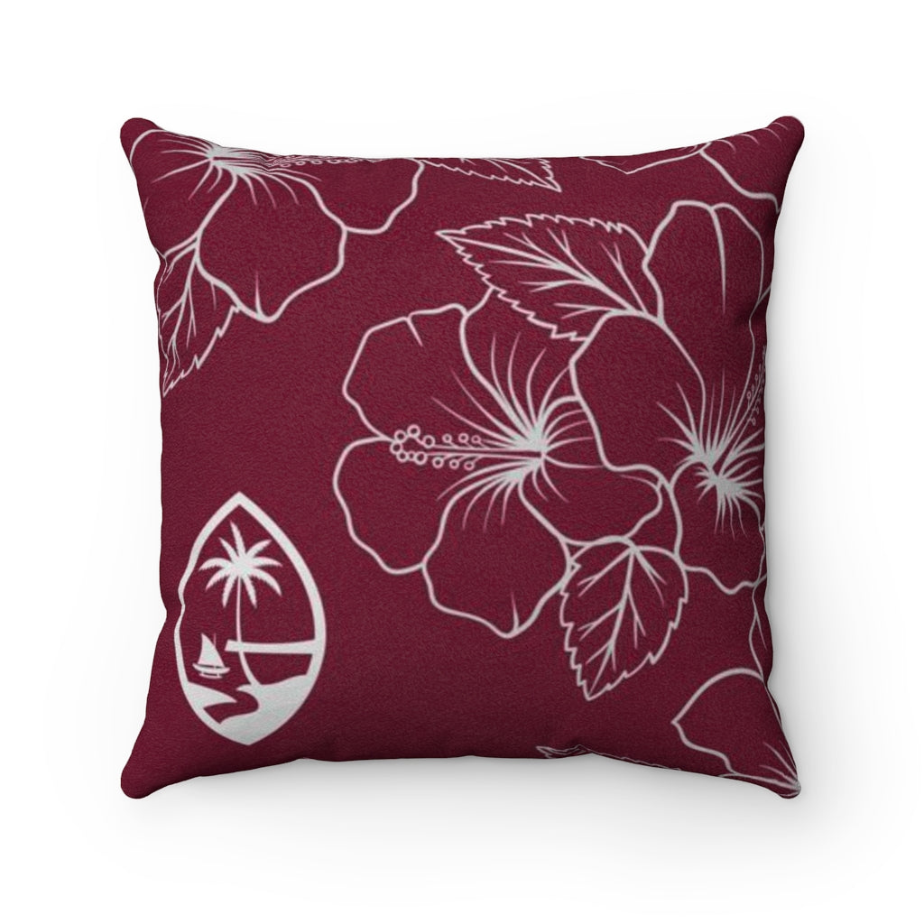 Guam Modern Hibiscus Red Faux Suede Square Pillow Case