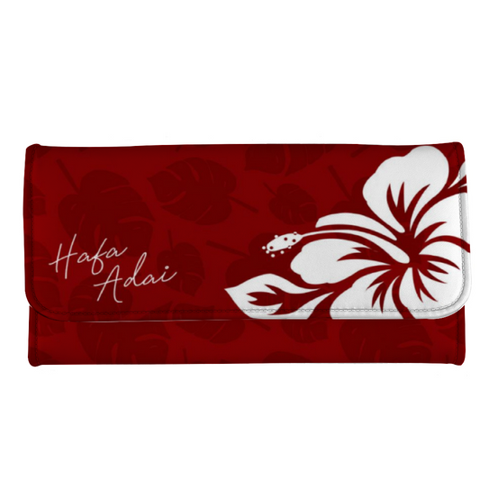 Hafa Adai Guam CNMI Red Hibiscus Trifold Women's Wallet