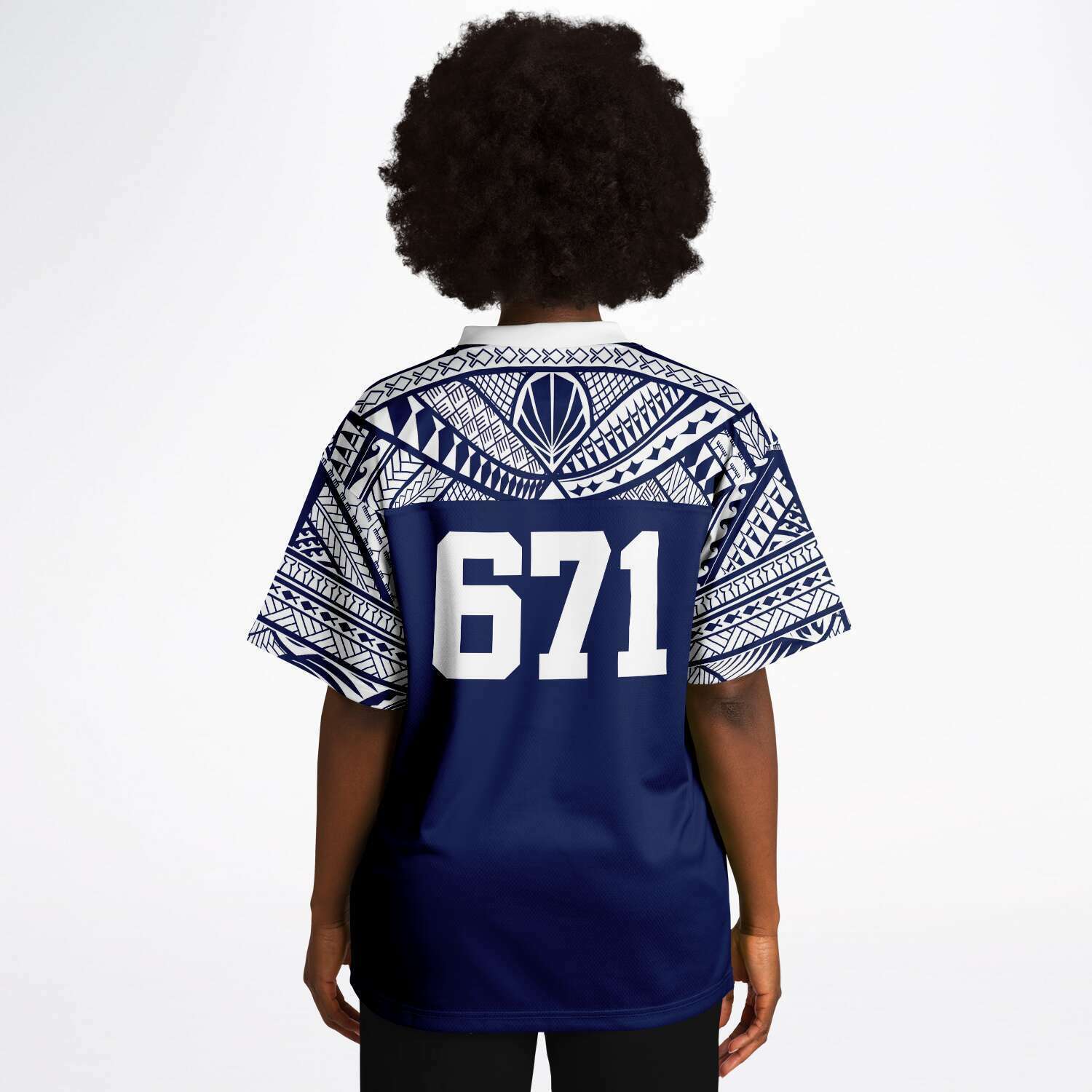 Guam 671 Tribal Blue Cropped Women's Football Jersey