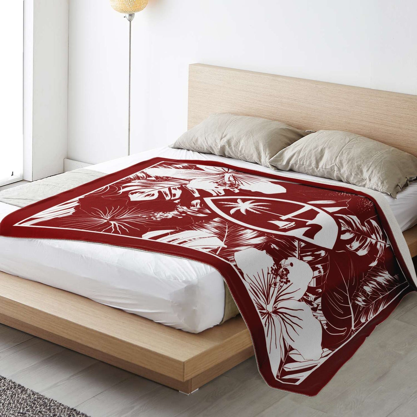 Guam Hibiscus Red Microfleece Blanket