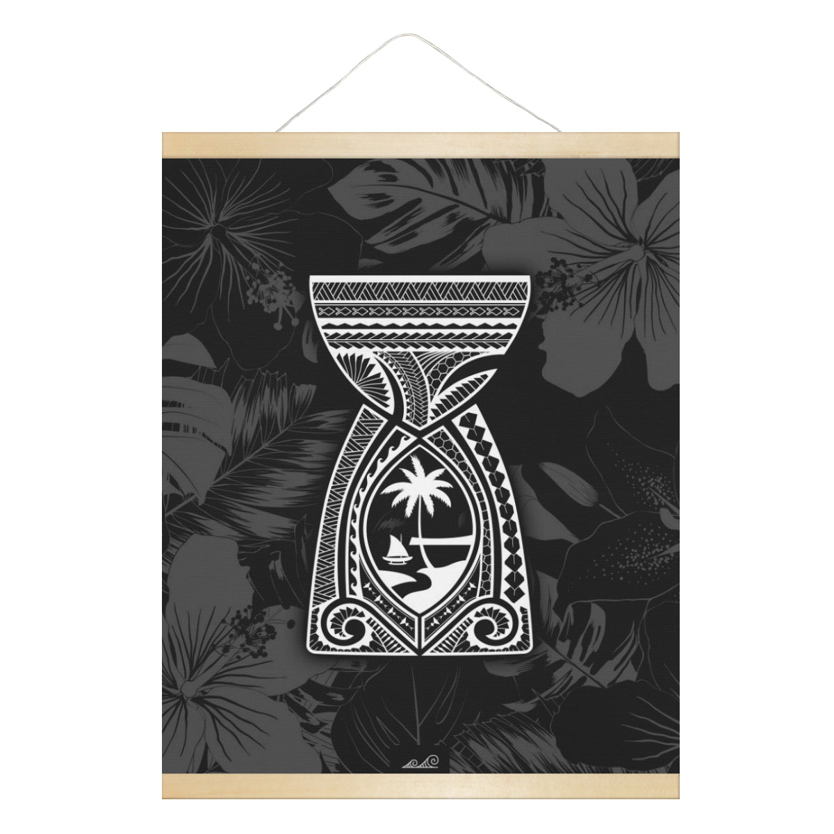 Latte Stone Guam Tribal Hanging Canvas Poster with Wood Frame