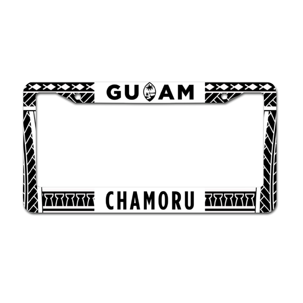 Guam Chamoru Tribal White Aluminum License Plate Frame