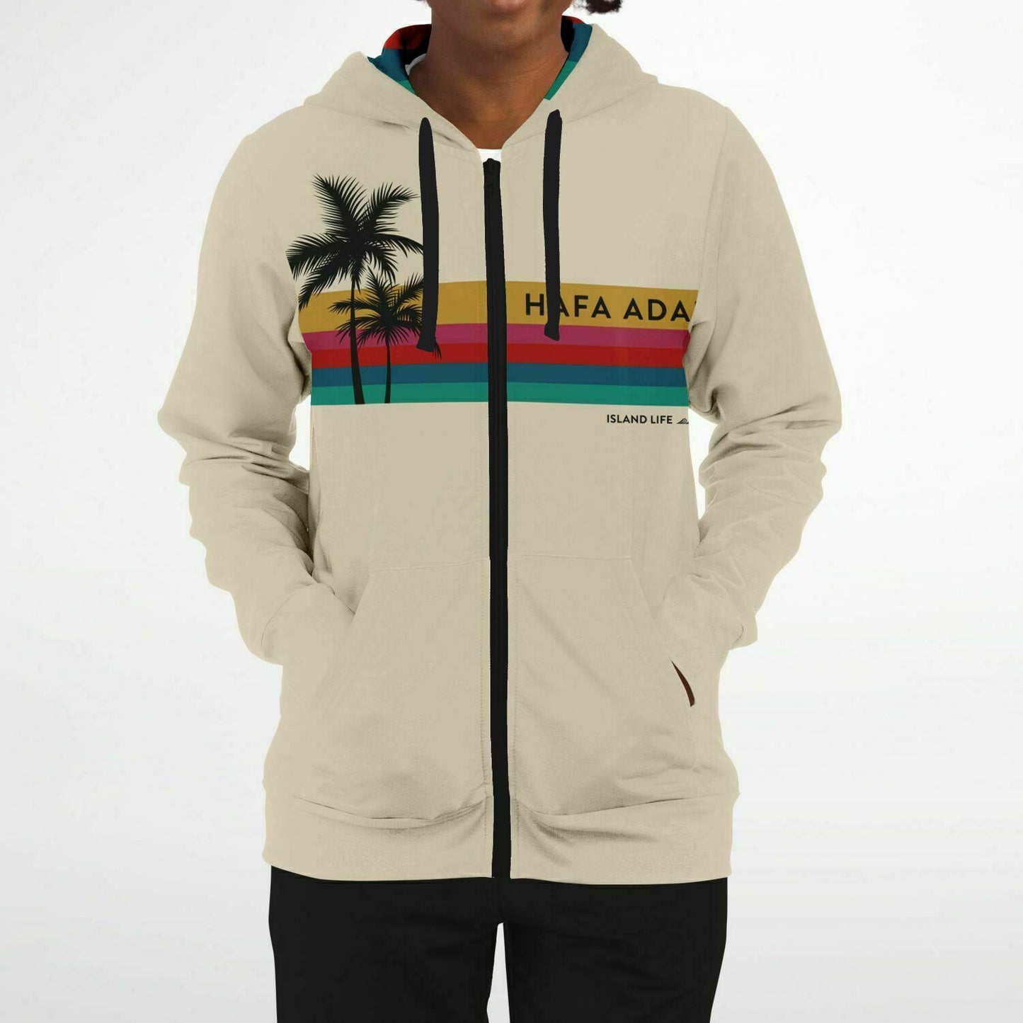 Hafa Adai Retro Rainbow Guam CNMI Zip Hoodie Jacket