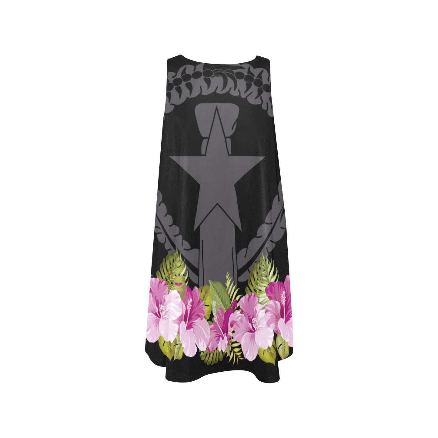 CNMI Seal Purple Hibiscus Black Sleeveless A-Line Pocket Dress
