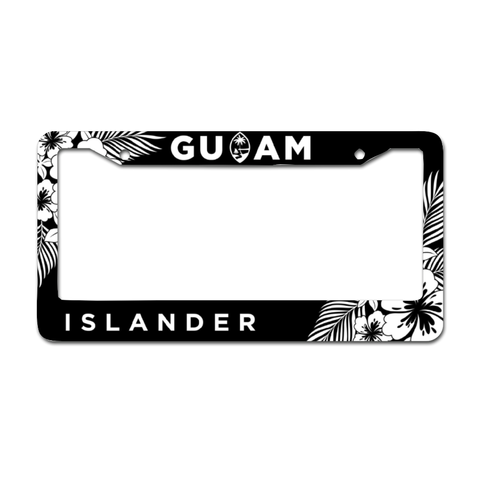 Islander Guam Tropical Hibiscus Black Aluminum License Plate Frame