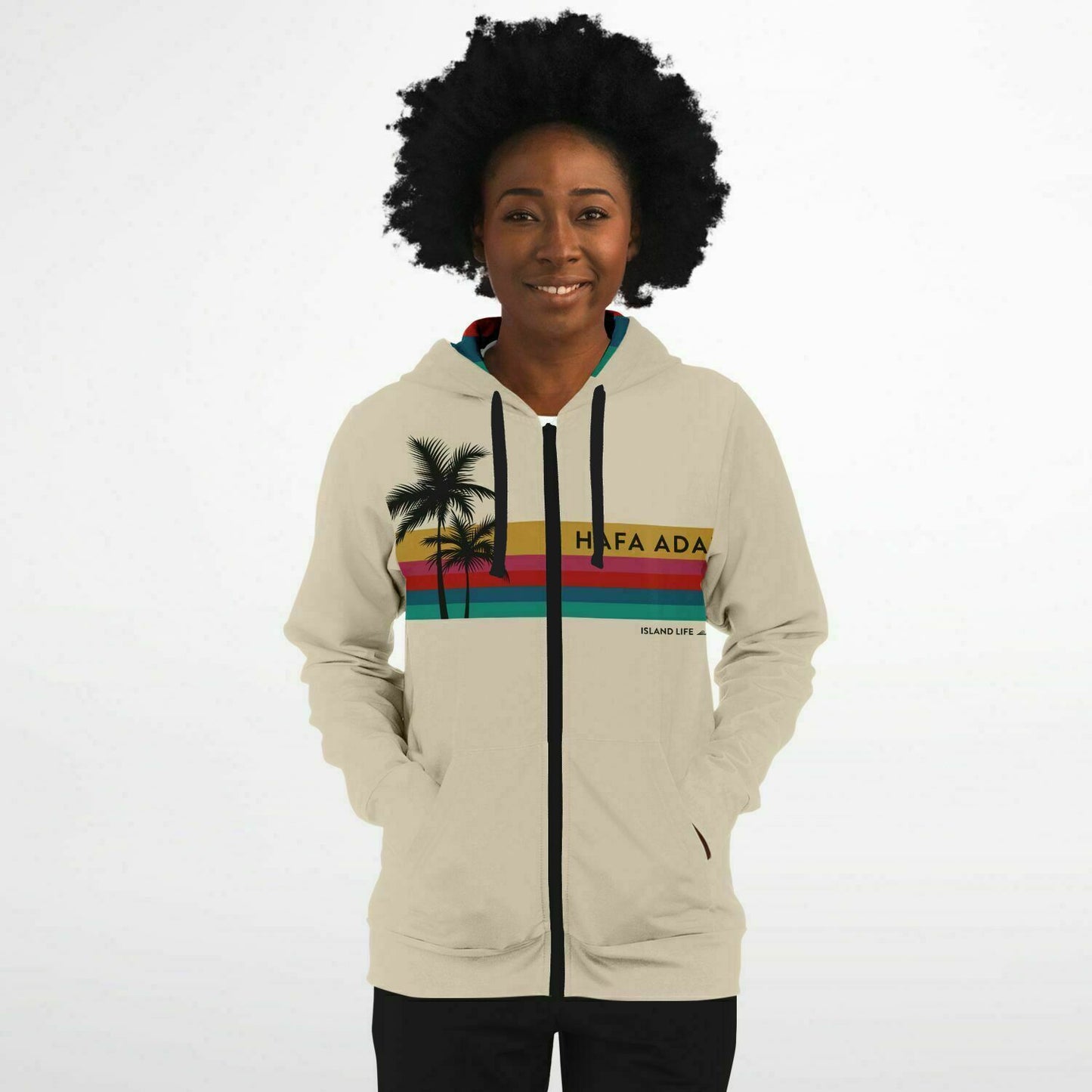 Hafa Adai Retro Rainbow Guam CNMI Zip Hoodie Jacket