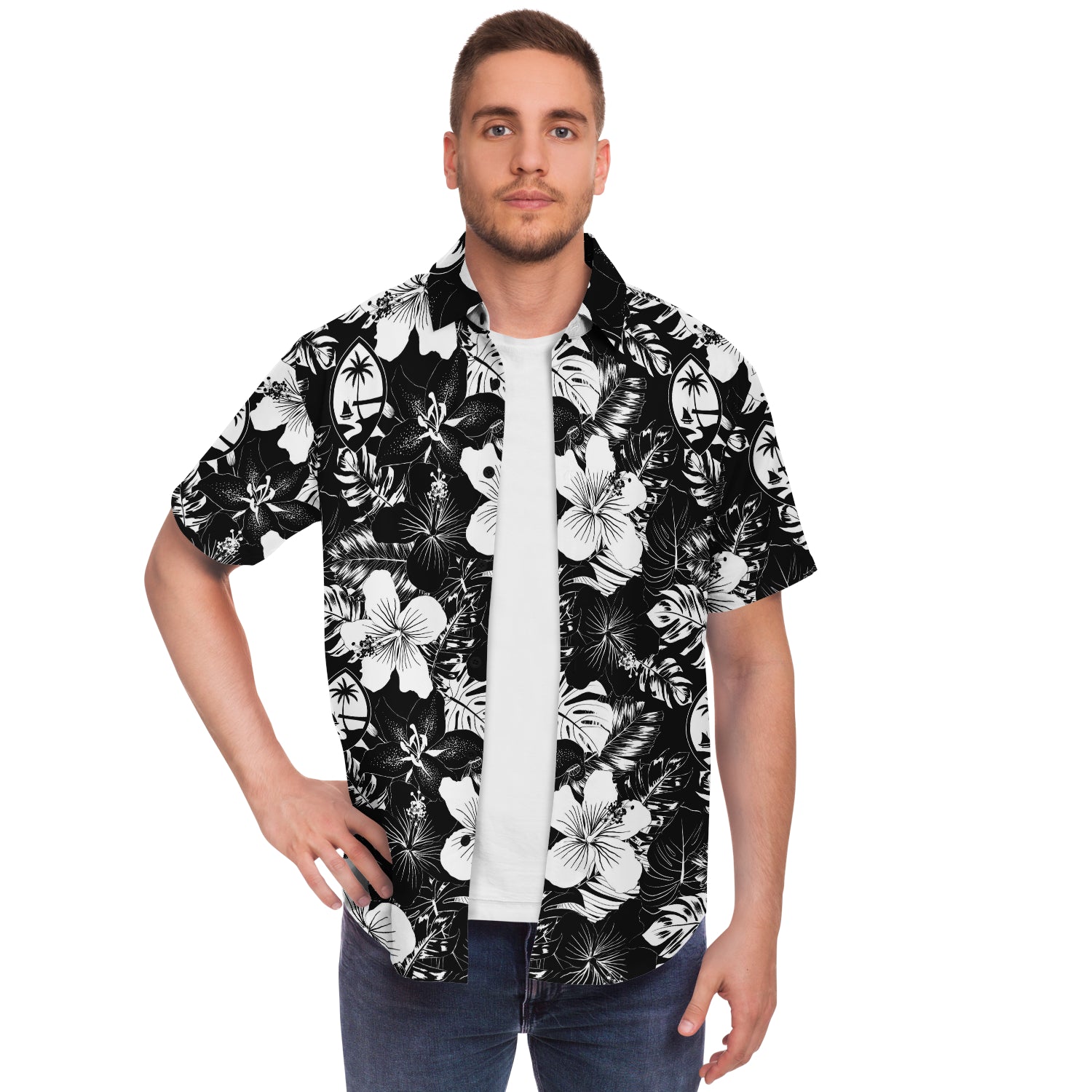 Guam Black Hibiscus Button Down Shirt