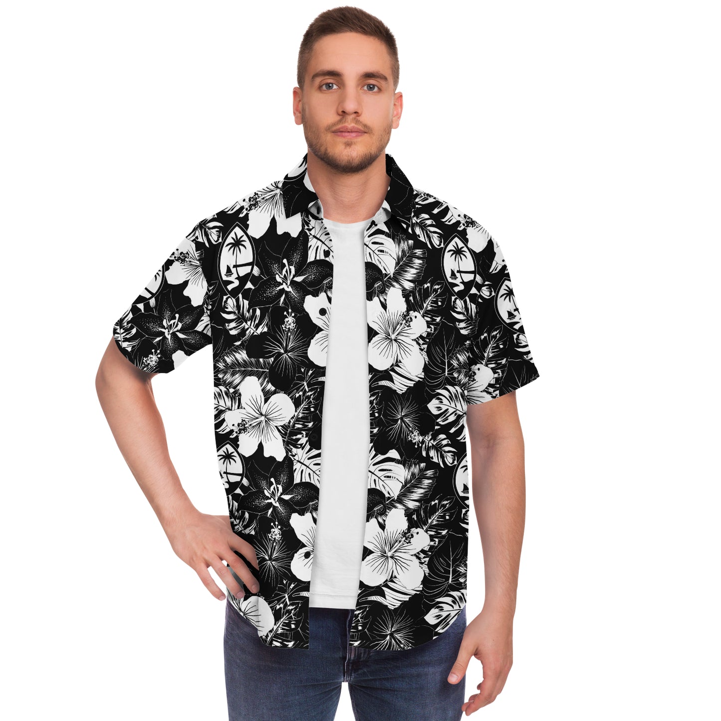 Guam Black Hibiscus Button Down Shirt