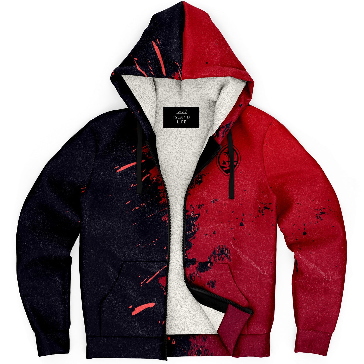 Guam Red Brush Stroke Microfleece Hoodie Jacket