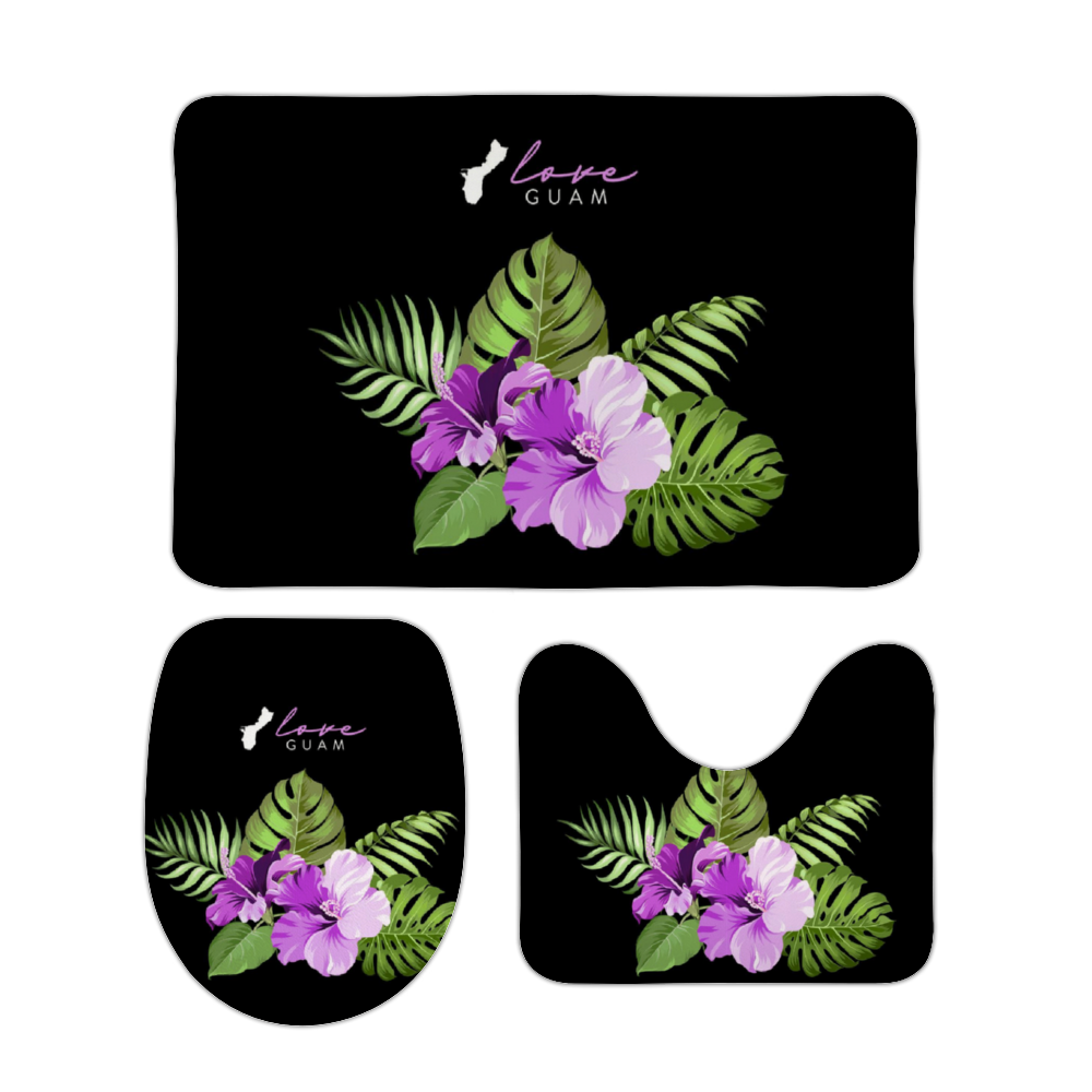Love Guam Purple Hibiscus 3-Piece Bathroom Mat Set