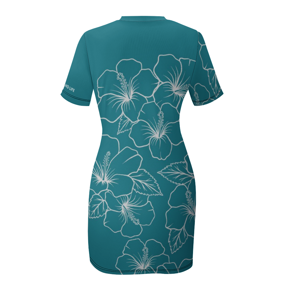 Guam Modern Hibiscus Teal Women's Summer Short Dress