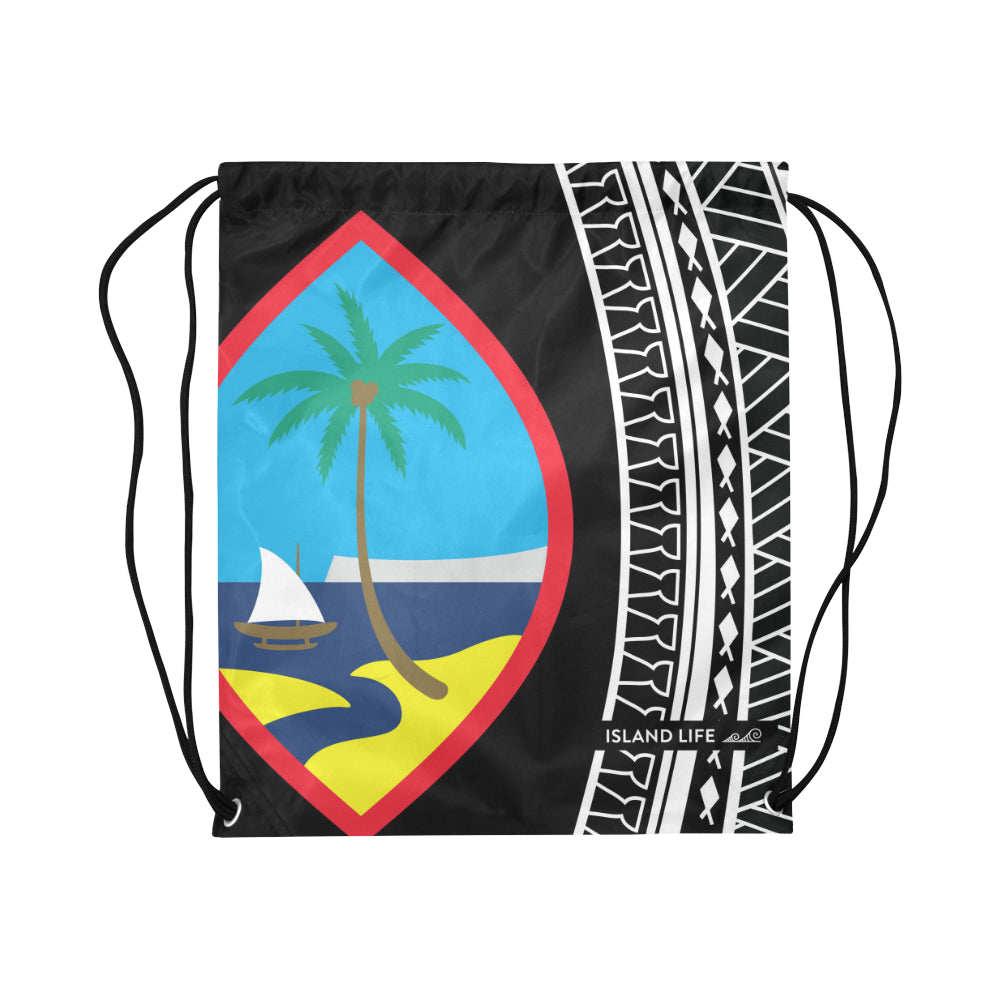 Hafa Adai Guam Tribal Black Large Drawstring Bag
