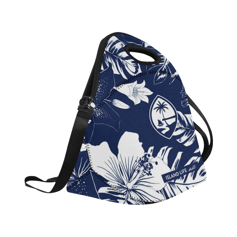 Guam Blue Floral Neoprene Lunch Bag Large