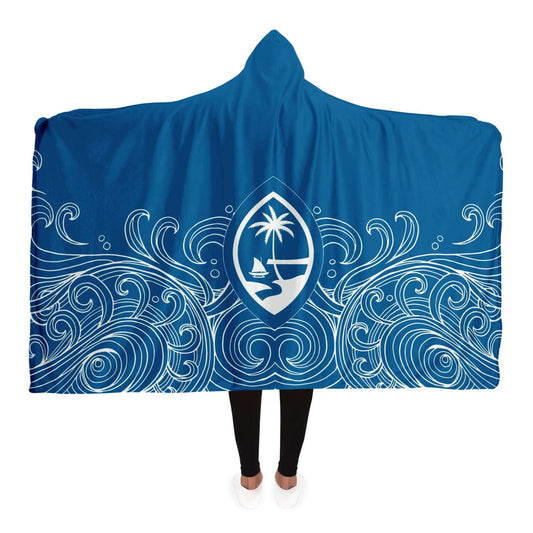 Guam Seal Hand Drawn Waves Premium Sherpa Hooded Blanket