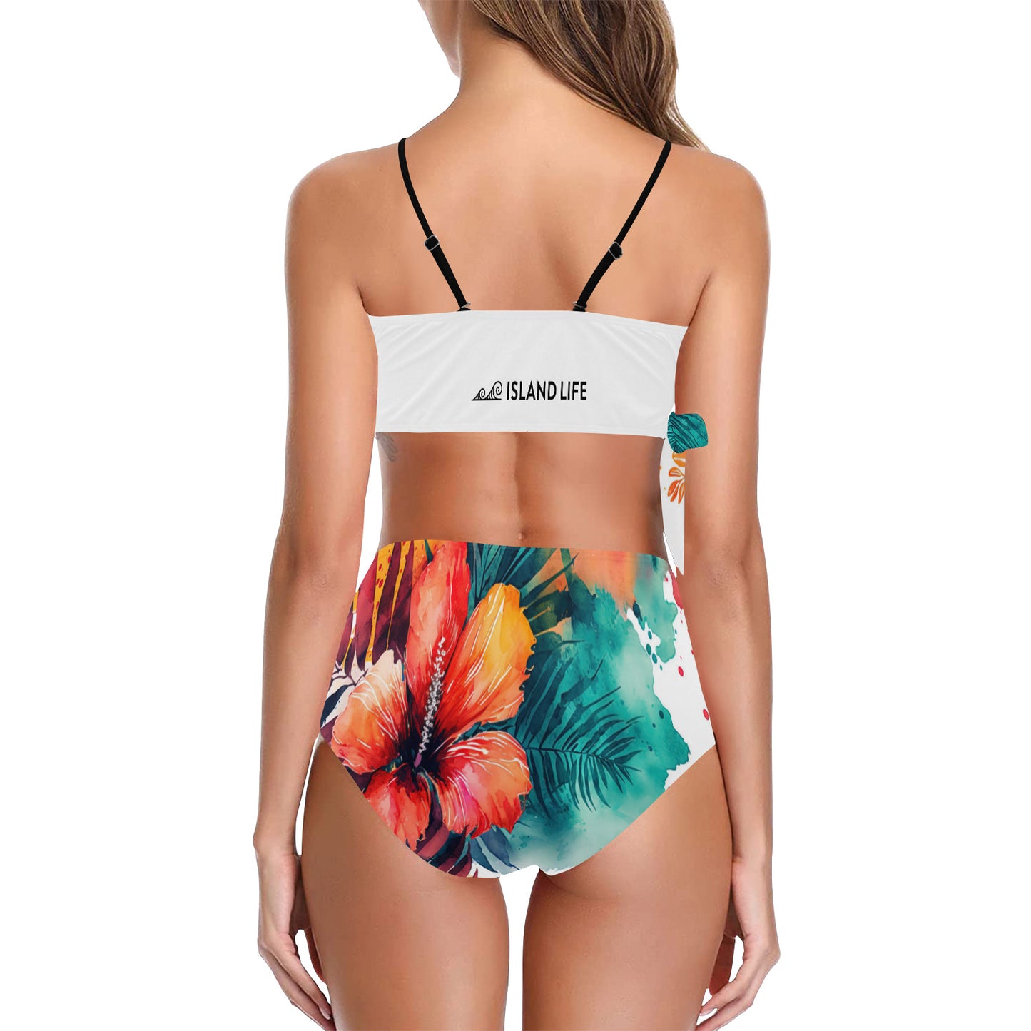 Guam Hibiscus Watercolor Side Knot Bikini Swimsuit