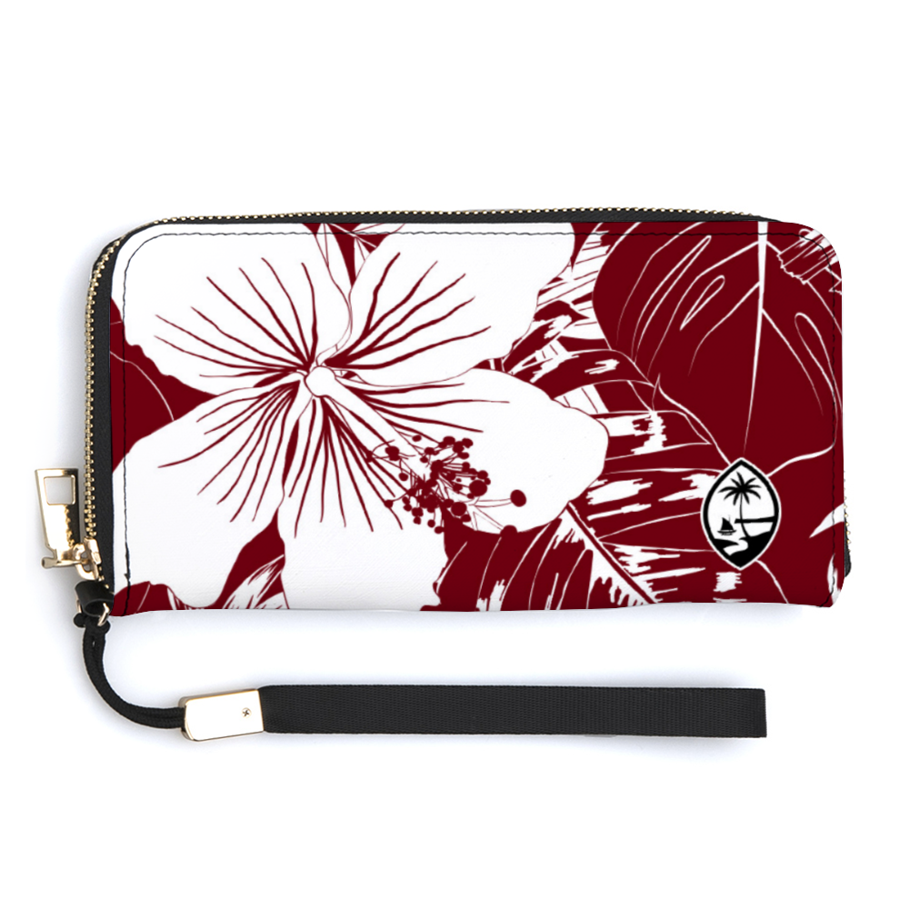 Guam Hibiscus Floral Red Women’s Long Wallet Wristlet