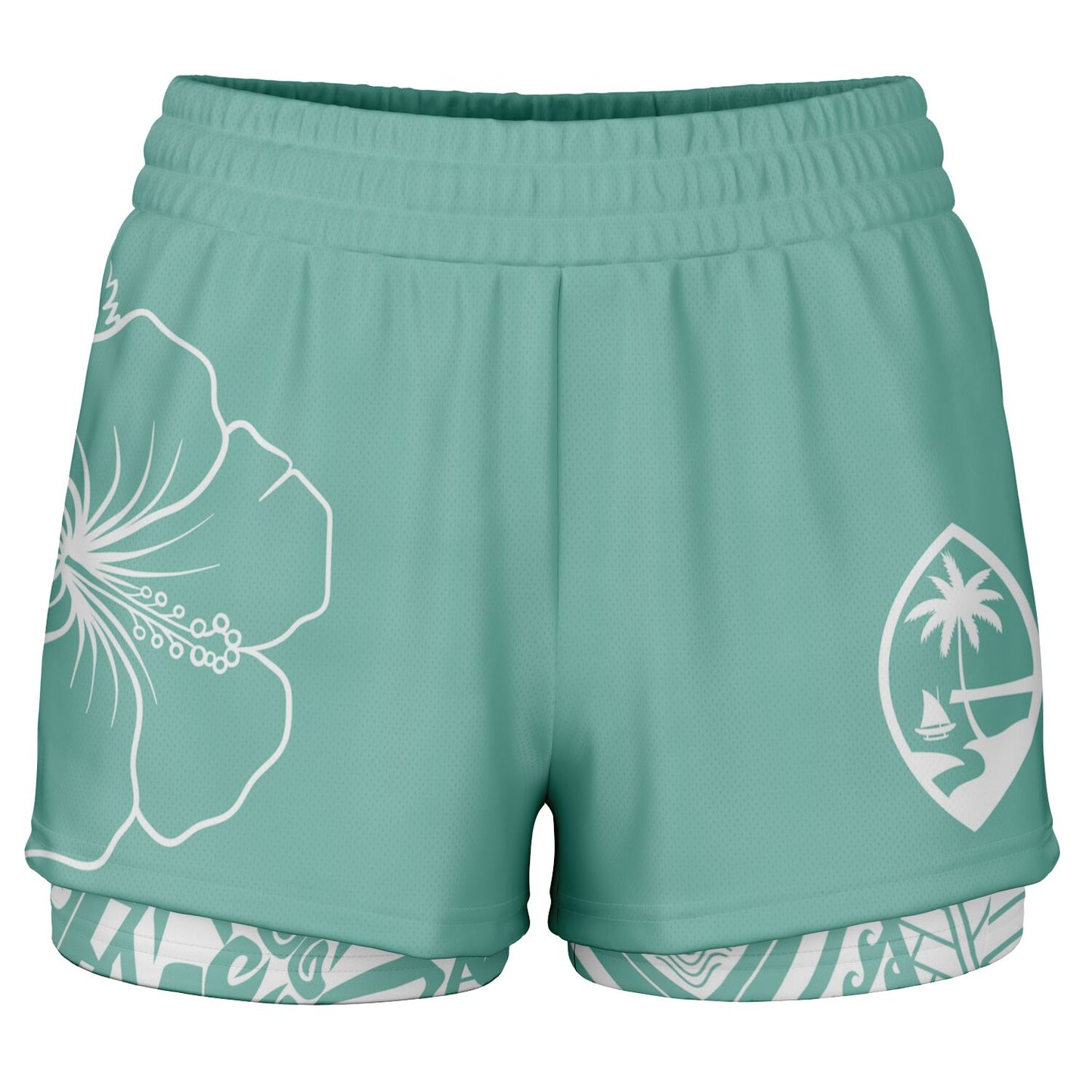 Guam Blue Modern Hibiscus Layer 2-in-1 Phone Pocket Active Shorts