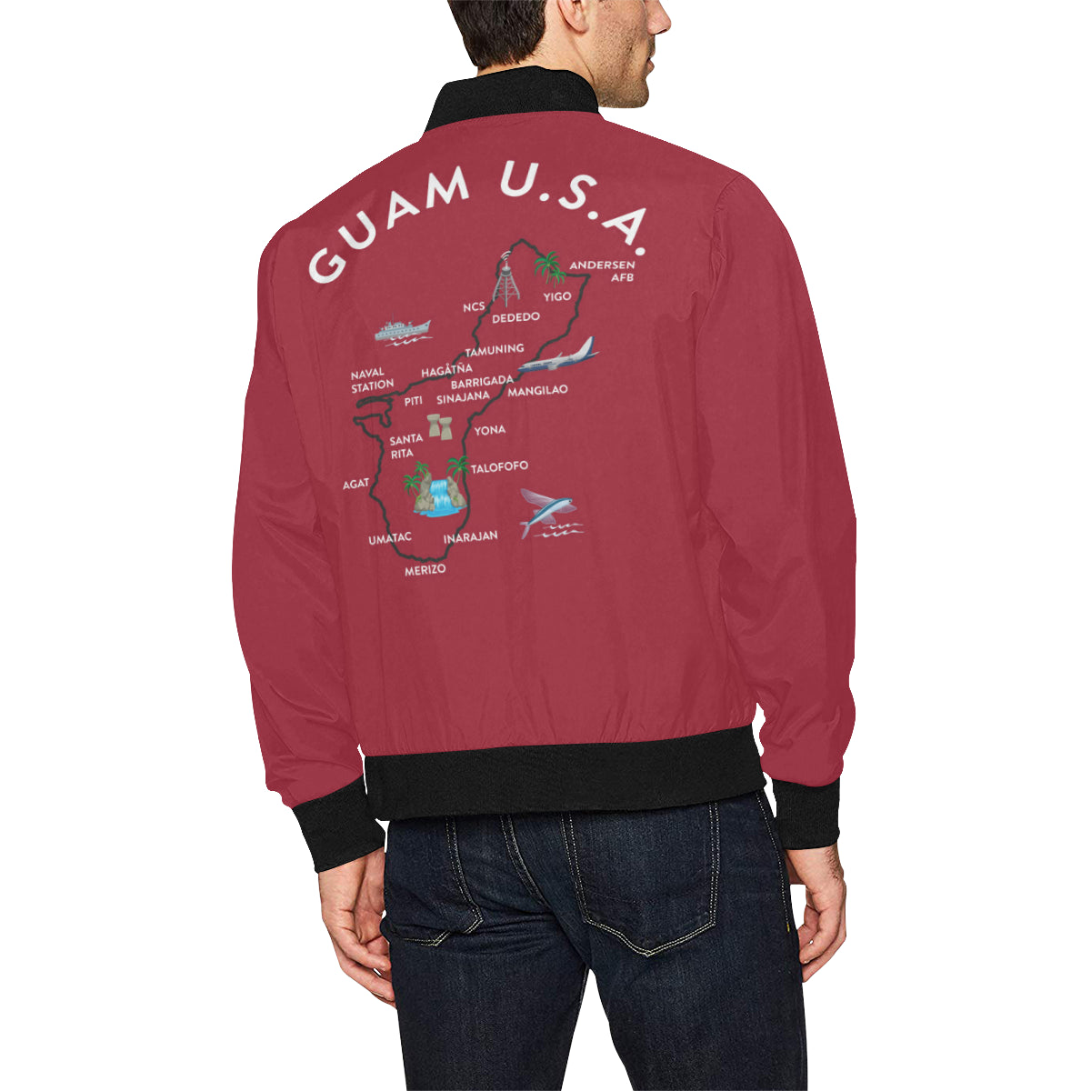 Guam Map Red Men's Bomber Jacket