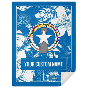 CNMI Seal Hibiscus Blue Microfleece Blanket with Personalization