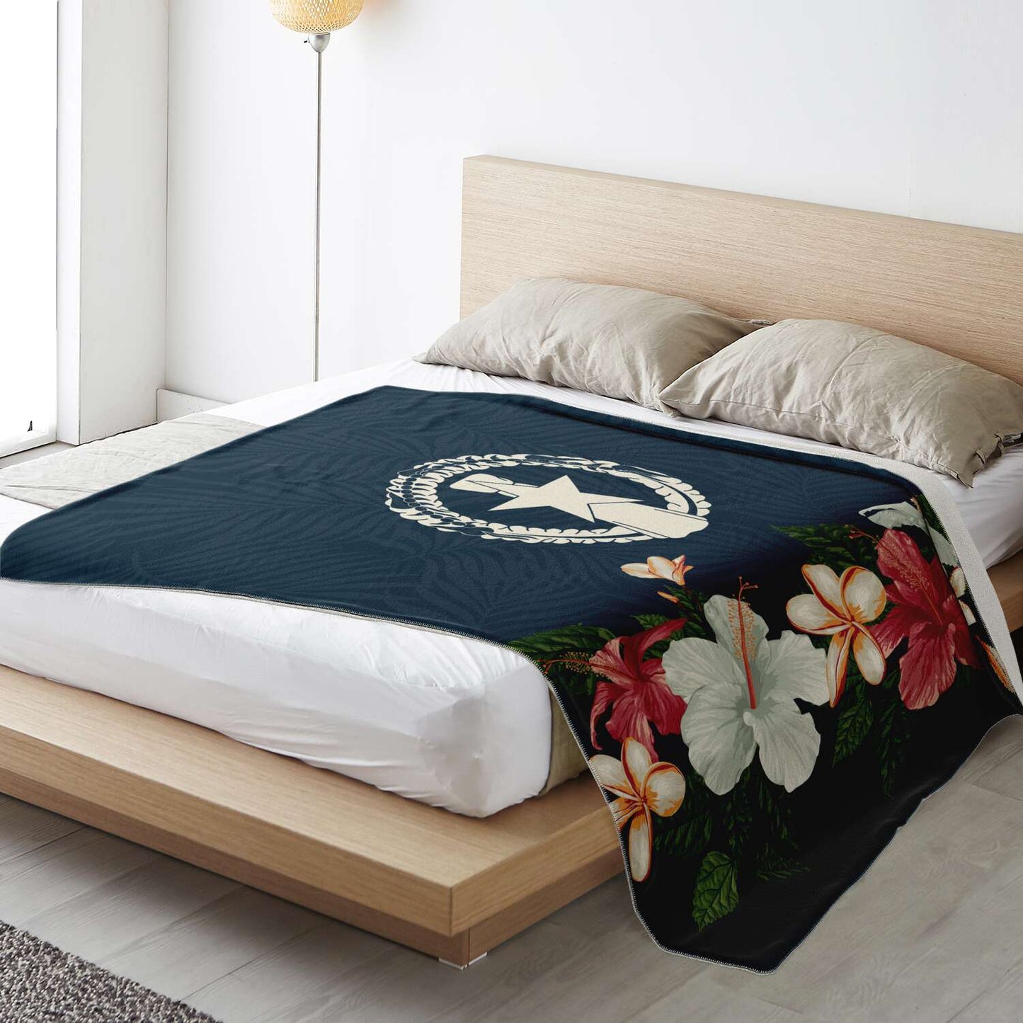 CNMI Seal Vintage Hibiscus Microfleece Blanket