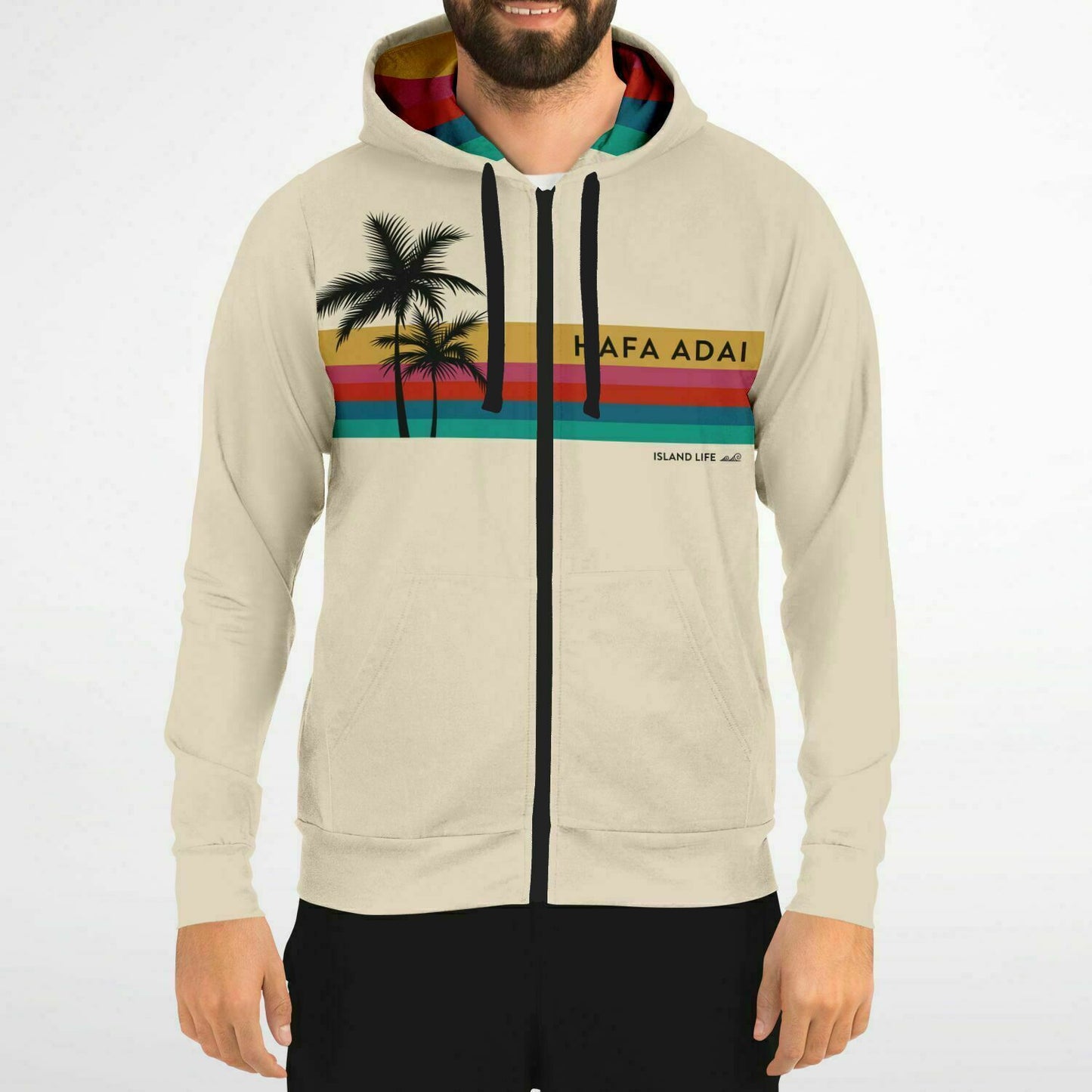 Hafa Adai Retro Rainbow Guam CNMI Zip Hoodie Jacket