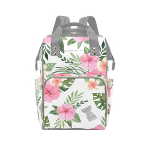 Latte Stone Pink Hibiscus Guam CNMI Multi-Function Baby Diaper Backpack Bag