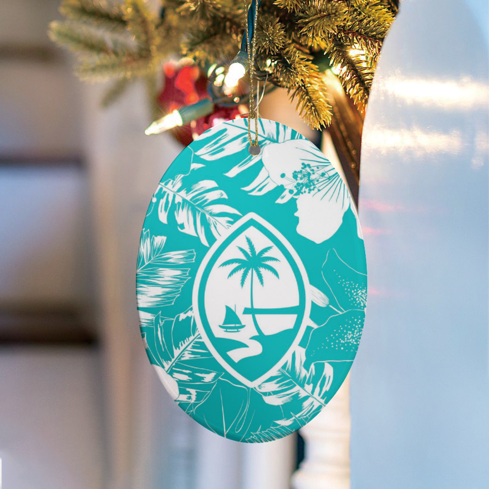Guam Teal Hibiscus Christmas Oval Ornament