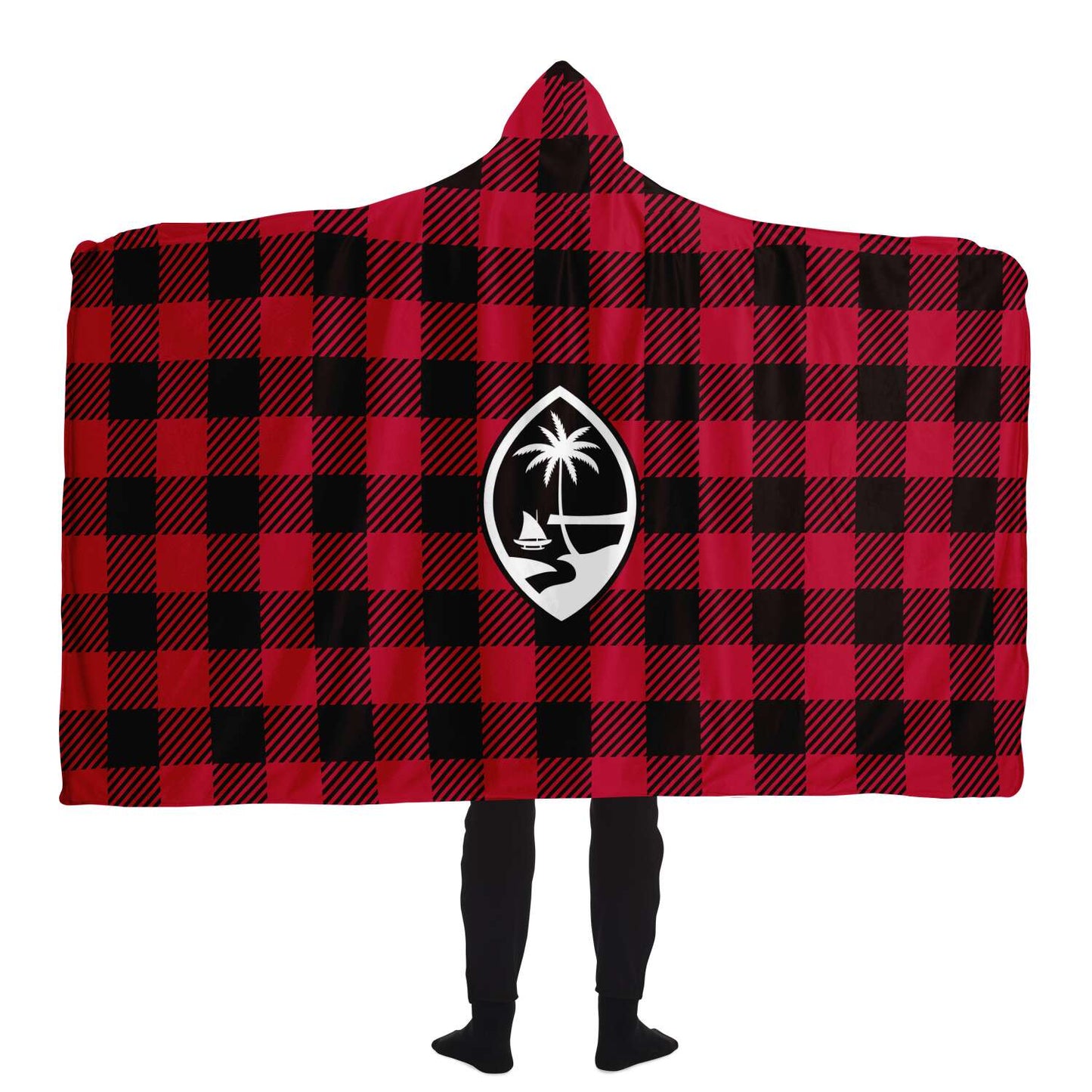 Guam Buffalo Plaid Premium Sherpa Hooded Blanket