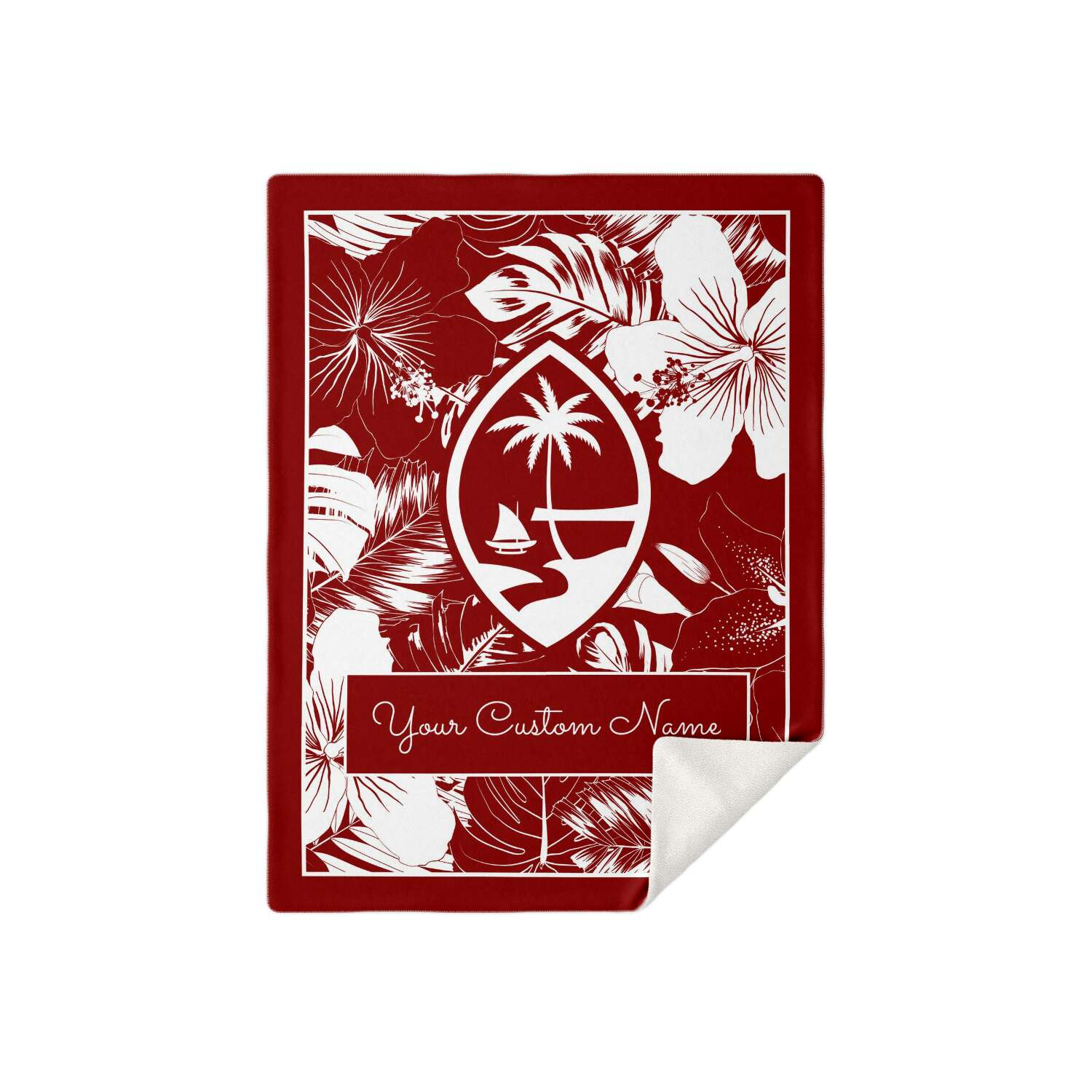 Guam Hibiscus Red Microfleece Blanket with Personalization