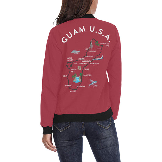 Guam Map Red Women's Bomber Jacket