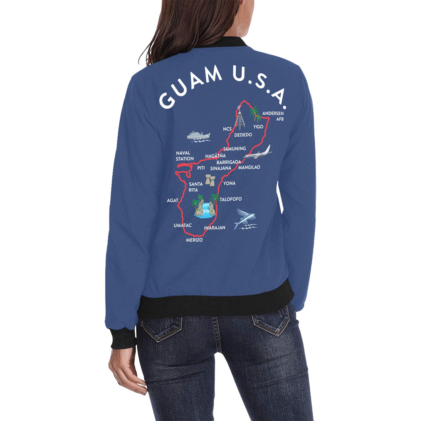 Guam Map Blue Women's Bomber Jacket