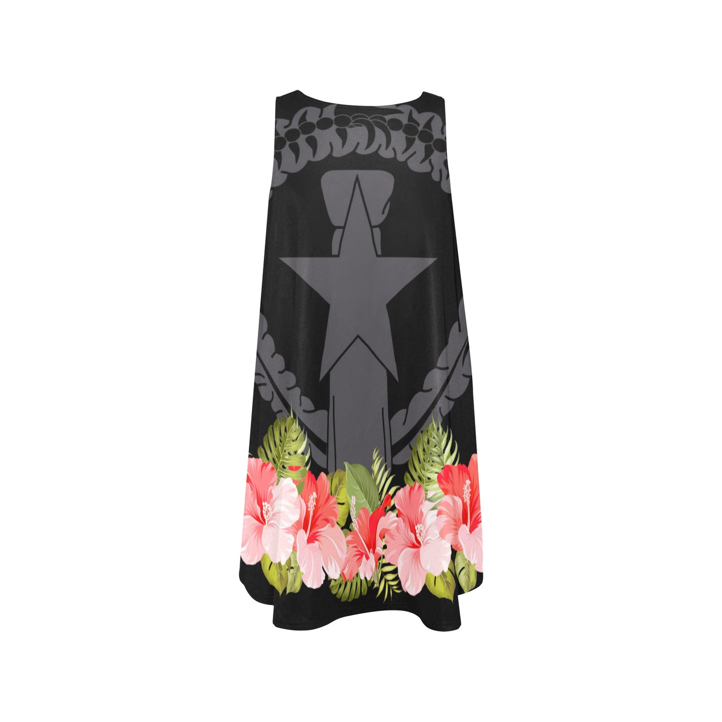 CNMI Seal Pink Hibiscus Black Sleeveless A-Line Pocket Dress