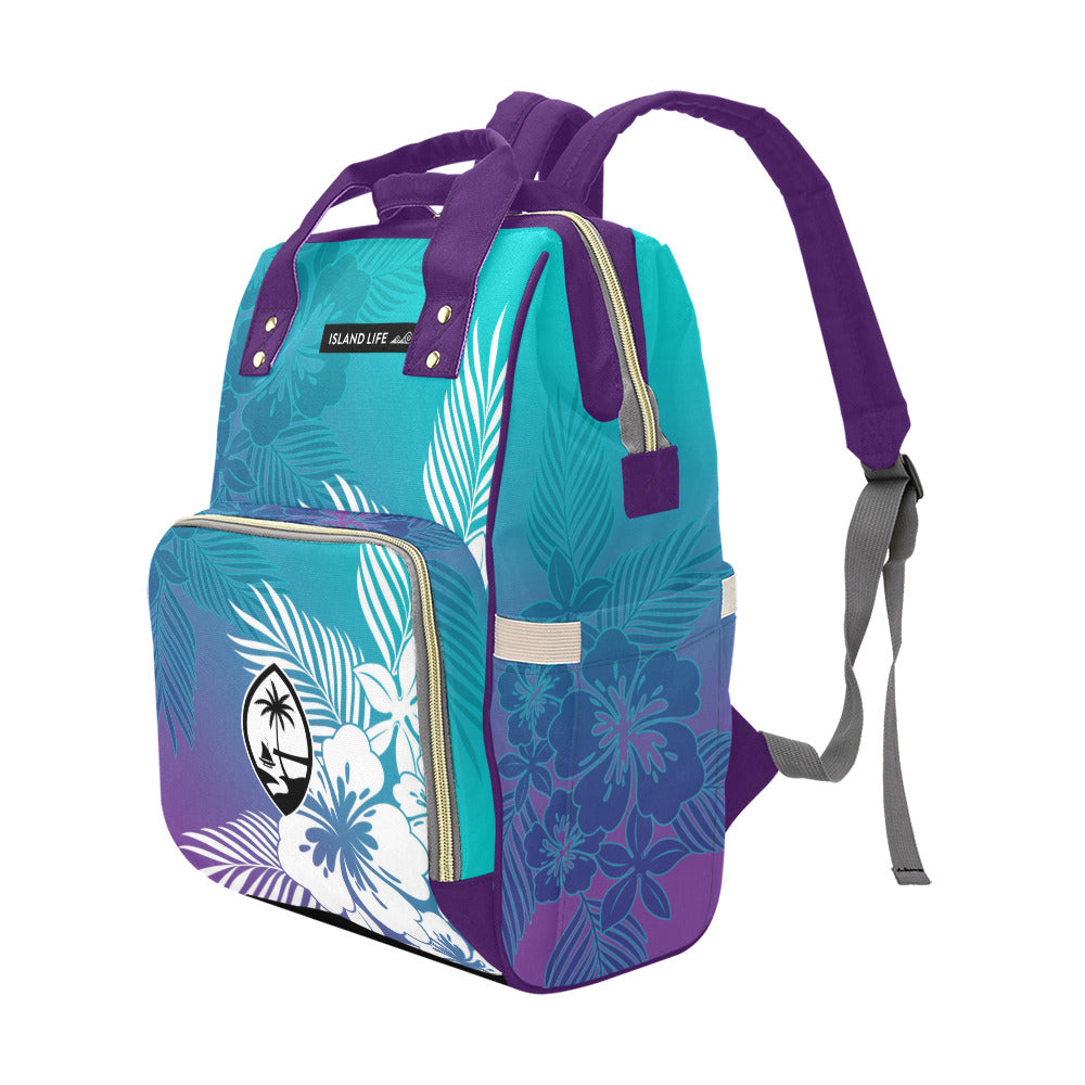 Guam Tropical Hibiscus Teal Purple Baby Diaper Backpack Bag