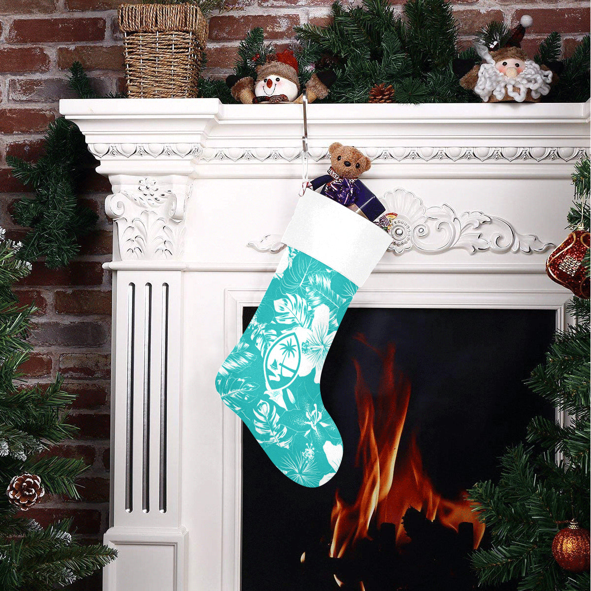 Guam Teal Hibiscus Christmas Stocking