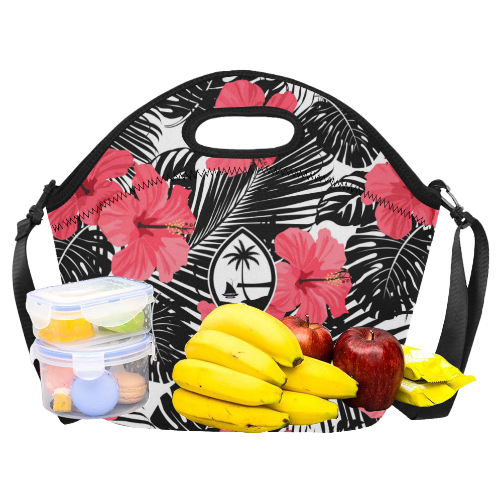 Guam Pink Black Hibiscus Leaves Neoprene Lunch Bag Large