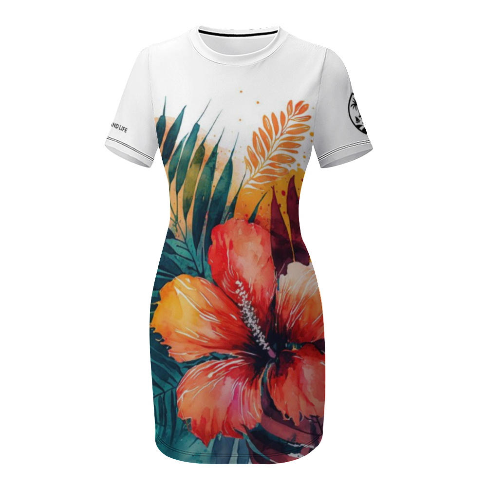 Guam Hibiscus Watercolor Women's Summer Short Dress