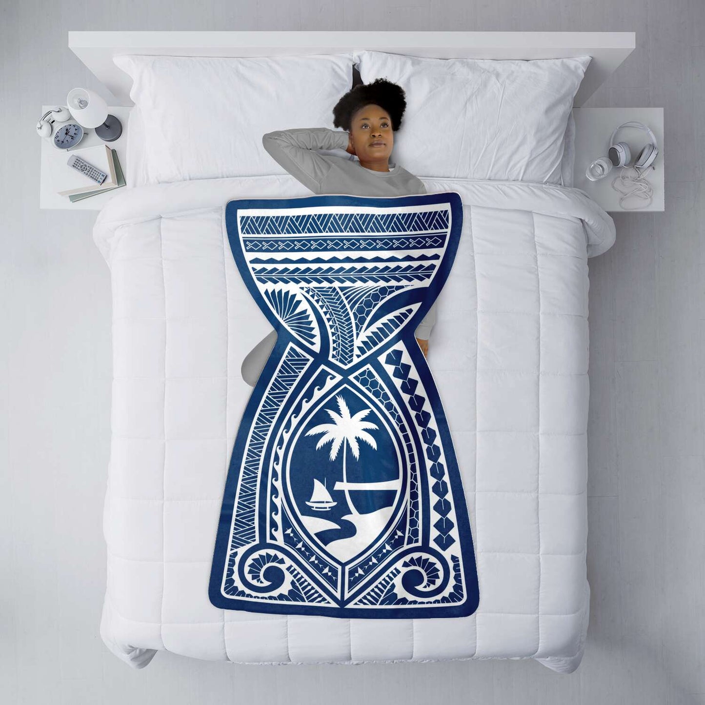 Latte Stone Guam Tribal Shaped Blue Microfleece Blanket