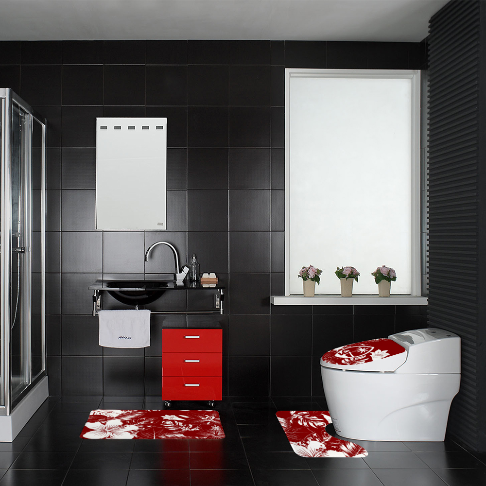Guam Hibiscus Red 3-Piece Bathroom Mat Set