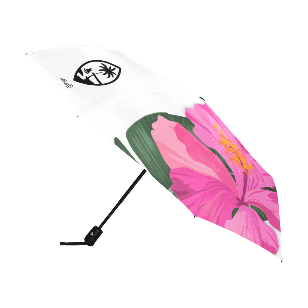 Guam Pink Hibiscus Paradise White Anti-UV Auto Foldable Umbrella