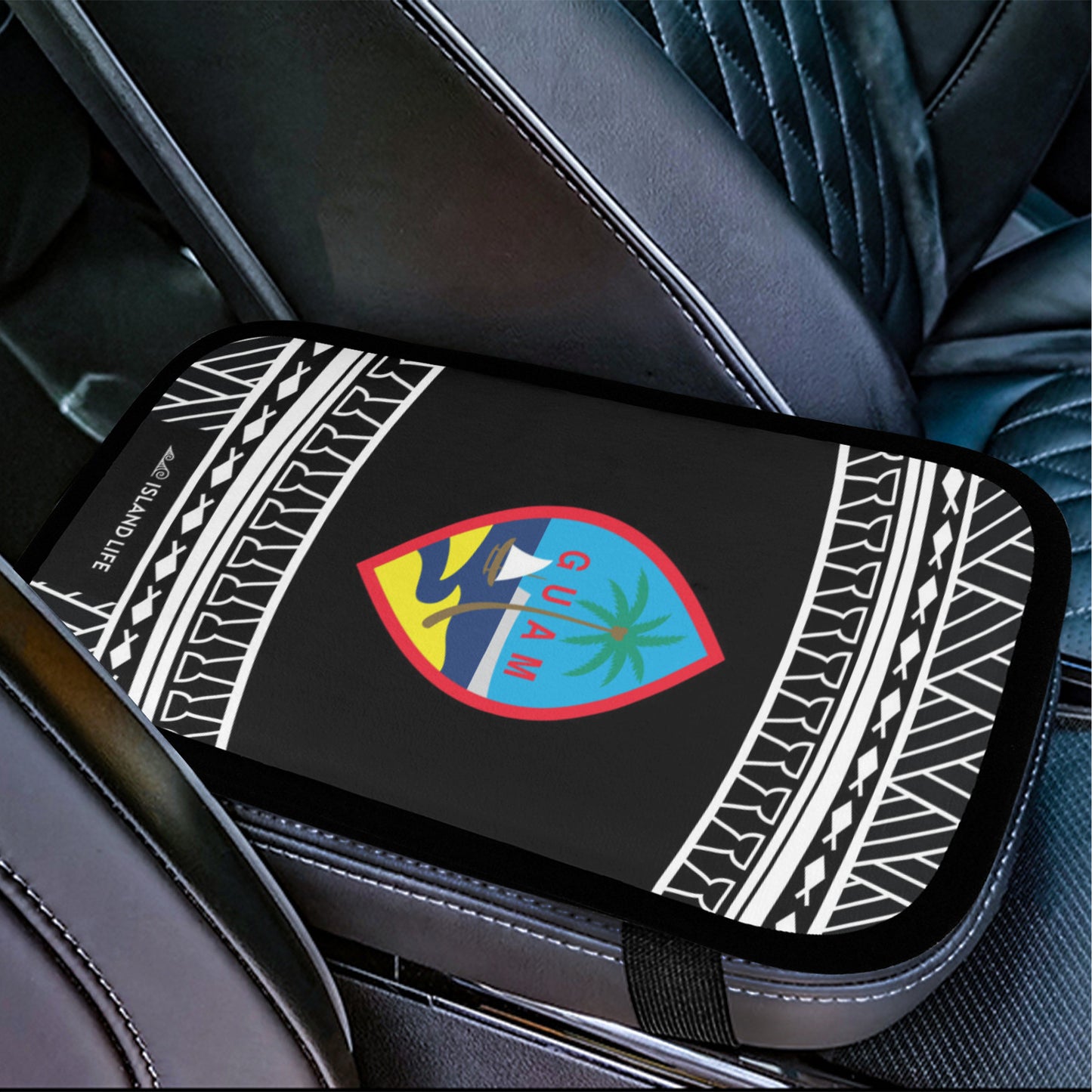 Guam Tribal Black Car Armrest Cover