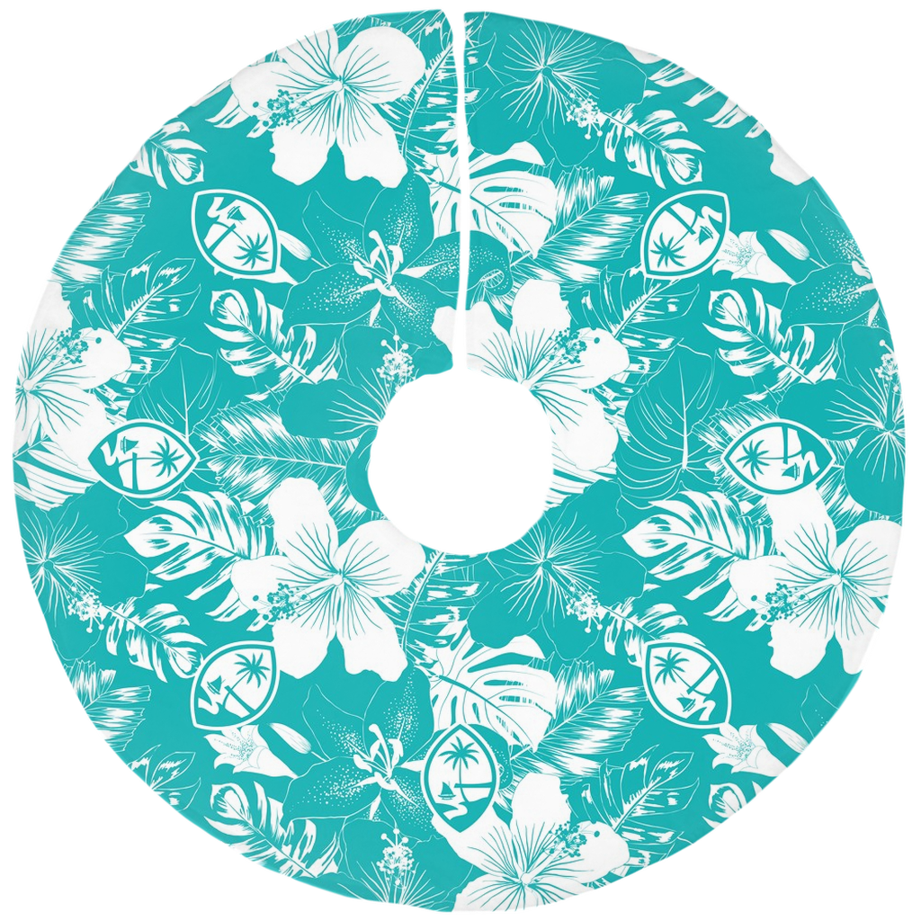 Guam Teal Hibiscus Christmas Tree Skirt