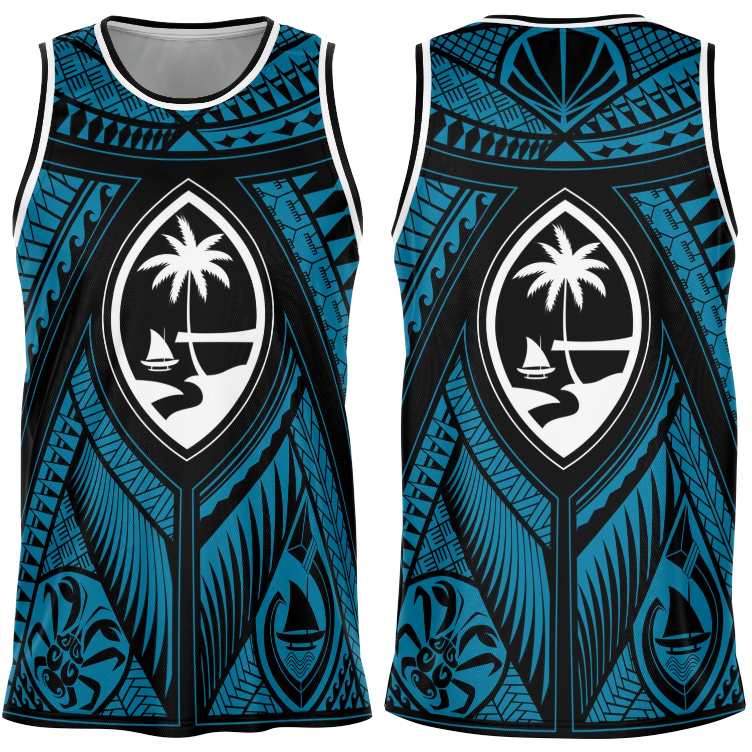 Subliminator Guam Seal Tribal Blue Basketball Jersey 4XL