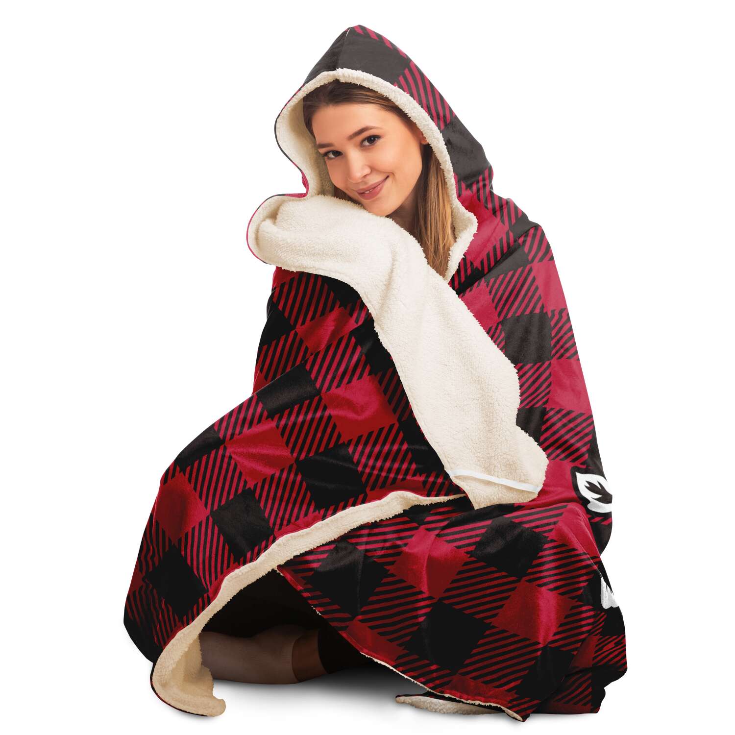CNMI Hibiscus Buffalo Plaid Premium Sherpa Hooded Blanket