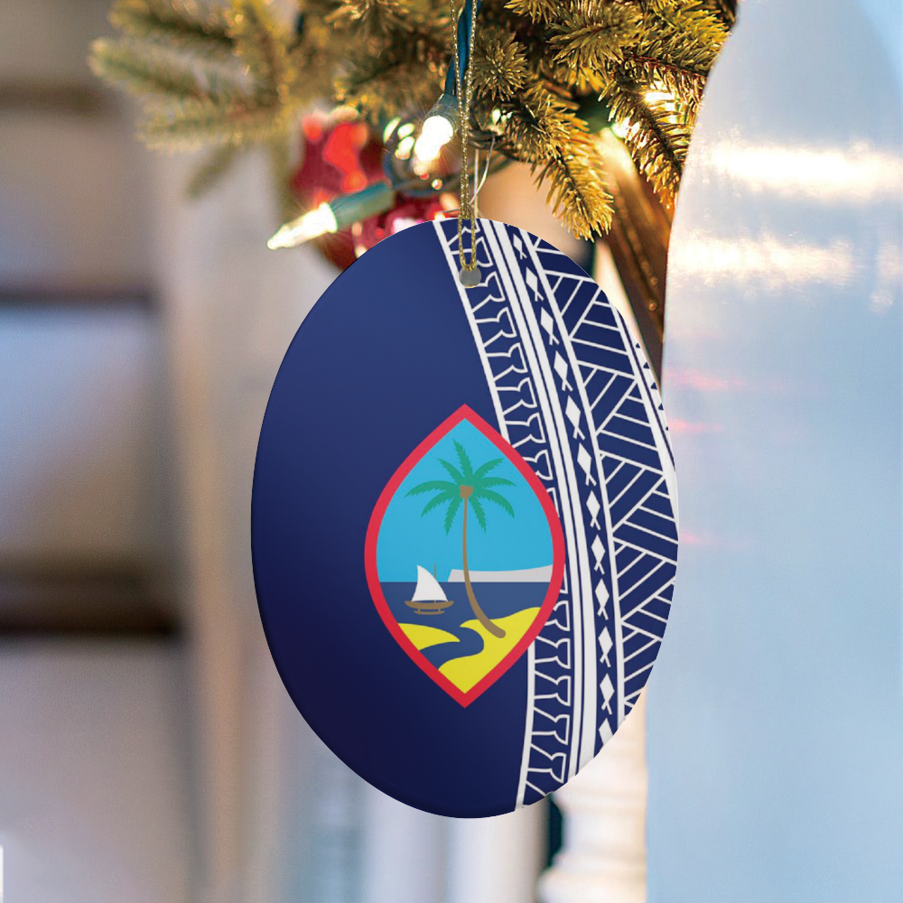 Guam Seal Blue Tribal Christmas Oval Ornament