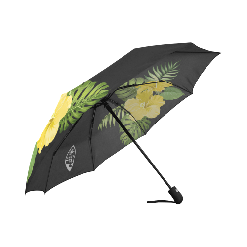 Guam Seal Yellow Hibiscus Black Automatic Folding Umbrella