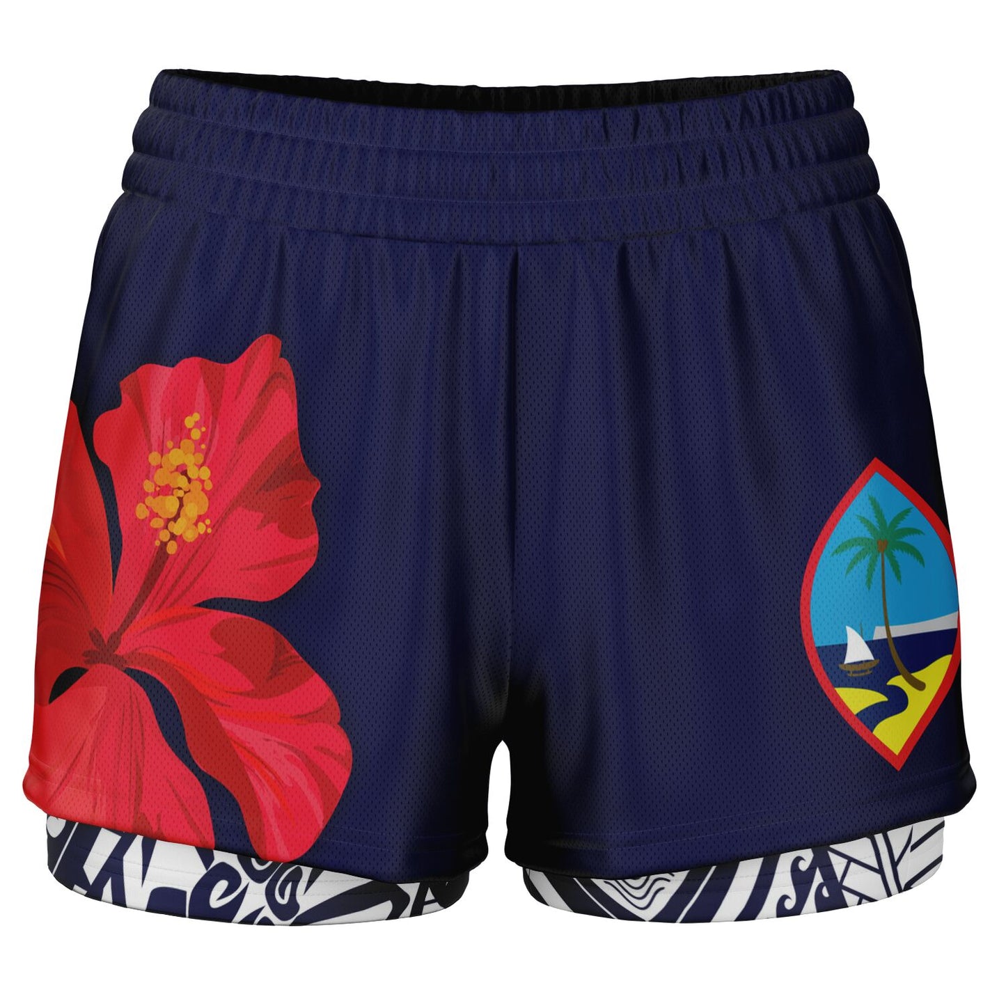 Guam Seal Hibiscus Paradise Layer 2-in-1 Phone Pocket Active Shorts