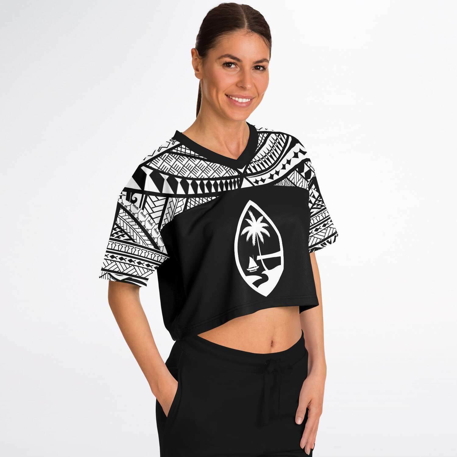 Subliminator Guam 671 Tribal Black Cropped Women's Football Jersey M