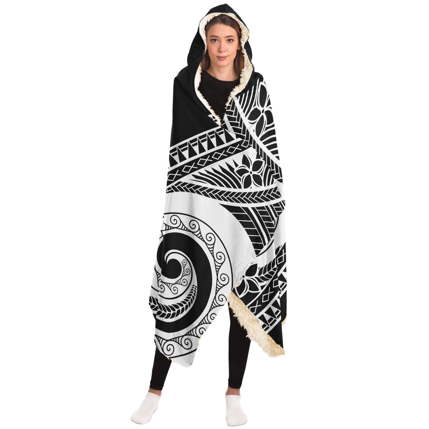 Guam Tribal Black Premium Sherpa Hooded Blanket